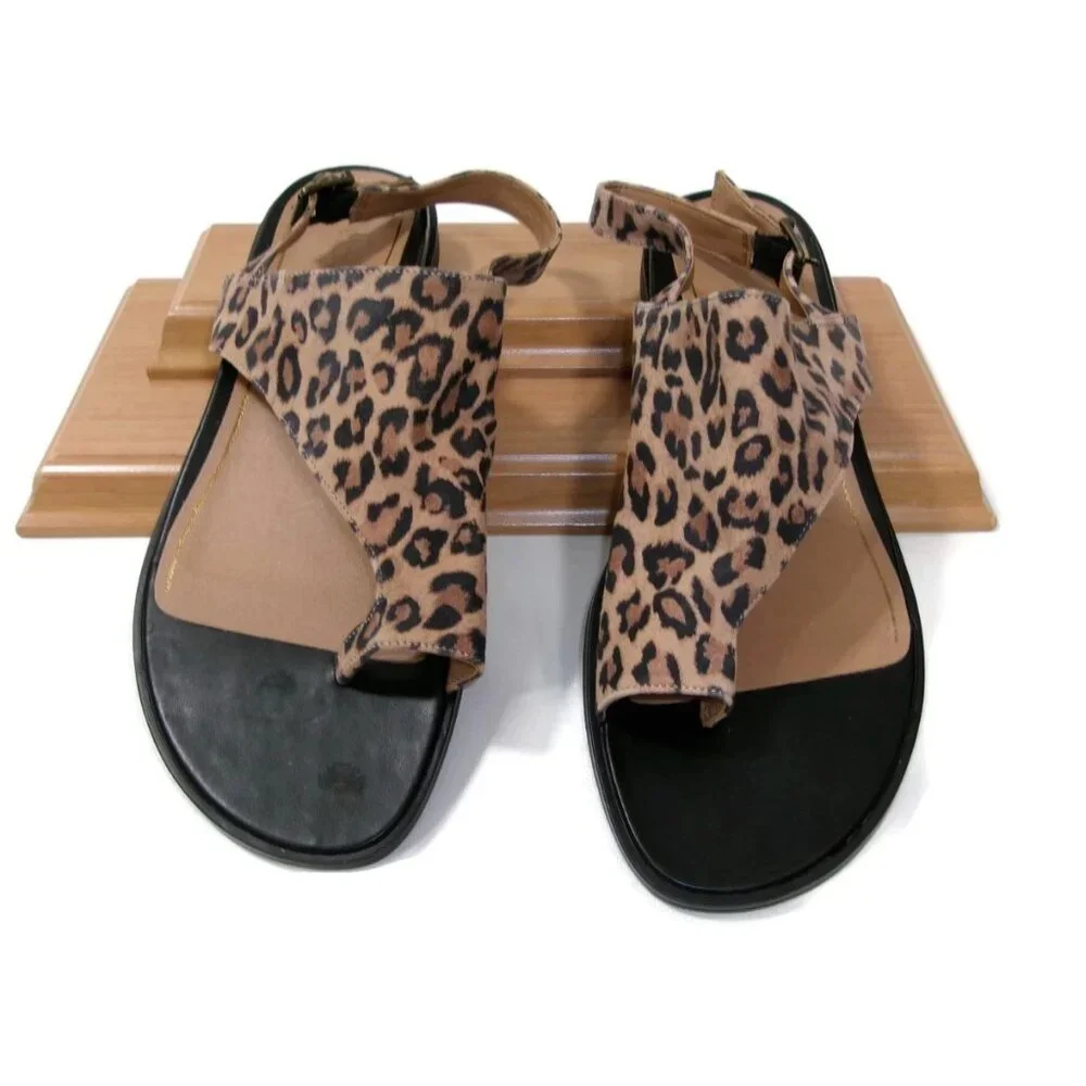 Vionice Womens Ella Toffee Leather Leopard Print Sandals Shoes Size 10 M - Picture 1 of 16